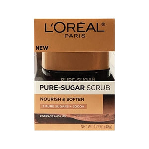 L'Oreal Paris Pure-Sugar Scrub for Face and Lips - 3 Pure Sugars + Cocoa (Net wt. 1.7 oz.) All Skin Types - DollarFanatic.com