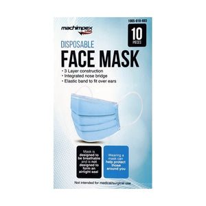 Machimpex Adult 3-Ply Disposable Protective Face Masks with Ear Loops (10 Pack) - DollarFanatic.com