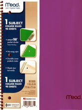 Mead 1-Subject College Ruled 8.5" x 11" Plastic Cover Spiral Notebook (90 Sheets) Colors Vary - DollarFanatic.com