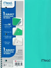 Mead 1-Subject College Ruled 8.5" x 11" Plastic Cover Spiral Notebook (90 Sheets) Colors Vary - DollarFanatic.com