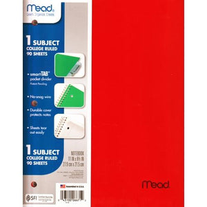 Mead 1-Subject College Ruled 8.5" x 11" Plastic Cover Spiral Notebook (90 Sheets) Colors Vary - DollarFanatic.com