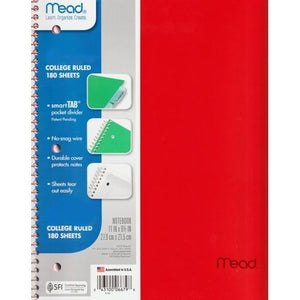 Mead 3-Subject College Ruled 8.5" x 11" Plastic Cover Spiral Notebook (138 Sheets) Colors Vary - DollarFanatic.com