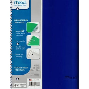 Mead 3-Subject College Ruled 8.5" x 11" Plastic Cover Spiral Notebook (138 Sheets) Colors Vary - DollarFanatic.com