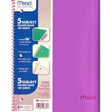 Mead 5-Subject College Ruled 8.5" x 11" Plastic Cover Spiral Notebook (180 Sheets) Colors Vary - DollarFanatic.com