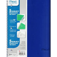 Mead 5-Subject College Ruled 8.5" x 11" Plastic Cover Spiral Notebook (180 Sheets) Colors Vary - DollarFanatic.com