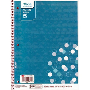 Mead College Ruled 7.5" x 10.5" Spiral Notebook (90 Sheets) Colors Vary - DollarFanatic.com