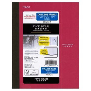 Mead College Ruled Plastic Cover Composition Notebook (100 Sheets) Colors Vary - DollarFanatic.com