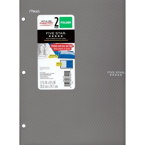 Mead Five Star 2-Pocket Plastic Portfolio Folder (Select Color) - DollarFanatic.com