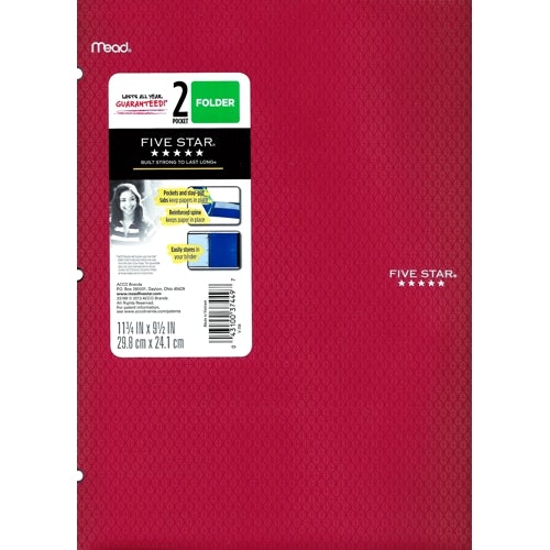 Mead Five Star 2-Pocket Plastic Portfolio Folder (Select Color) with Additional Small Pocket - DollarFanatic.com