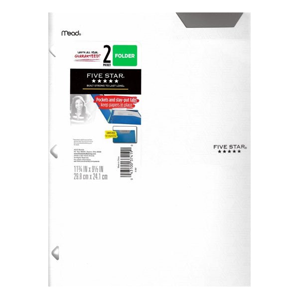 Mead Five Star 2-Pocket Plastic Portfolio Folder with Label Area & Small Pocket (Select Color) - DollarFanatic.com