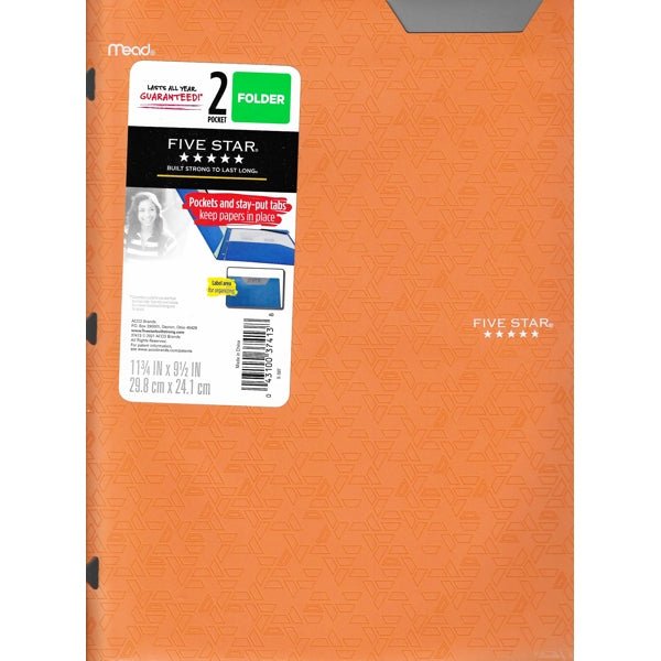 Mead Five Star 2-Pocket Plastic Portfolio Folder with Label Area & Small Pocket (Select Color) - DollarFanatic.com