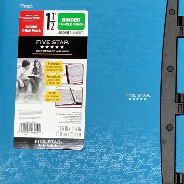 Mead Five Star 3Ring Plastic Notebook Binder with BuiltIn 3Hole Punch Select Color (1.5