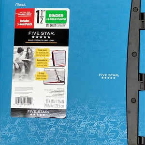 Mead Five Star 3-Ring Plastic Notebook Binder with Built-In 3-Hole Punch - Select Color (1.5") 375 Sheet Capacity - DollarFanatic.com