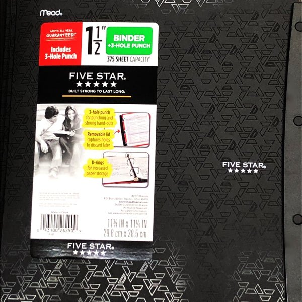 mead five star 3 ring notebook binder