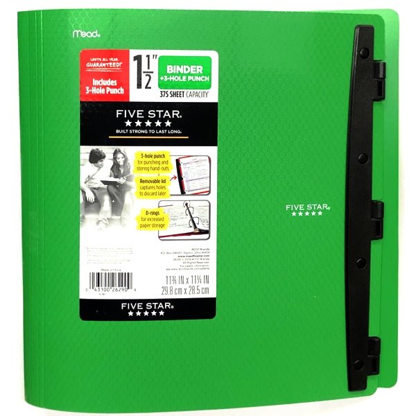 Mead Five Star 3-Ring Plastic Notebook Binder with Built-In 3-Hole Punch - Select Color (1.5