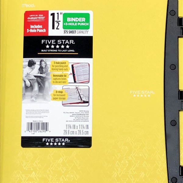 Mead Five Star 3Ring Plastic Notebook Binder with BuiltIn 3Hole