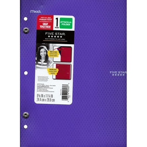 Mead Five Star Attach-A-Folder 2-Pocket Plastic Portfolio Folder (Select Color) Snap Folders Together - DollarFanatic.com