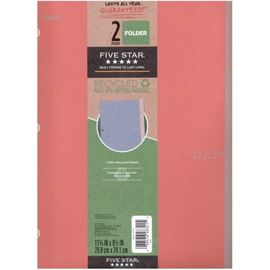 Mead Five Star Recycled 2-Pocket Plastic Portfolio Folder - Coral (9.5