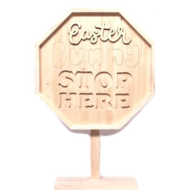 Mondo Llama Easter Bunny Stop Here Wood Stop Sign (8.5