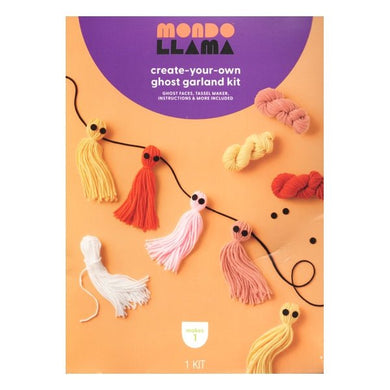 Mondo Llama Halloween Ghost Yarn Garland Craft Kit (Includes Colorful Yarn, Felt Stickers, Instructions) - DollarFanatic.com