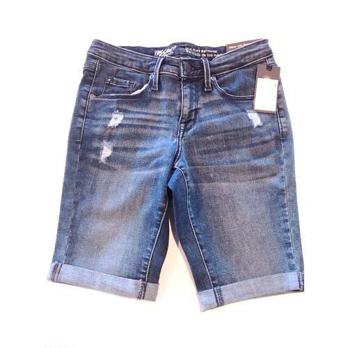 Mossimo Women's Blue Stretch Denim Jean Shorts - Size 00 (Bermuda Mid-Rise) - DollarFanatic.com