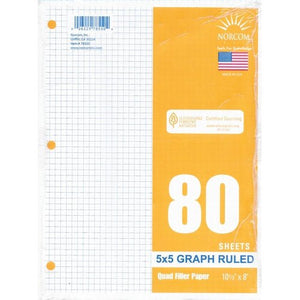 Norcom Graph Ruled 8" x 10-1/2" Notebook Paper (80 Sheets) - DollarFanatic.com