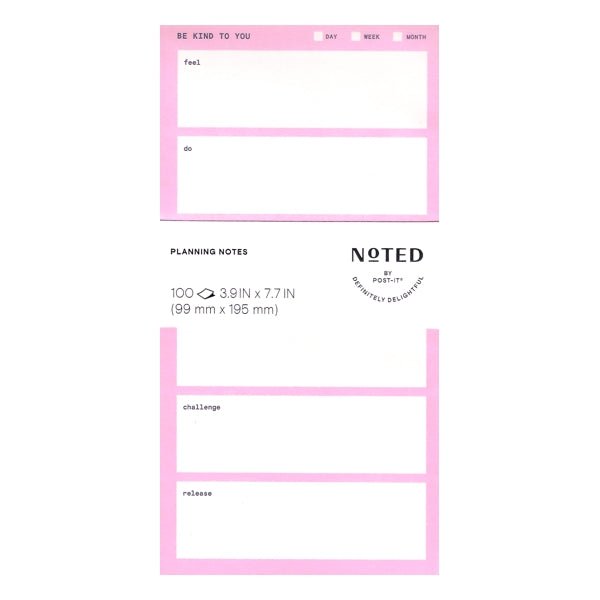 Noted by Post-it Be Kind To You Personal Planning Notes Note Pad - Pink (100 Sheets) Set Personal Goals - DollarFanatic.com