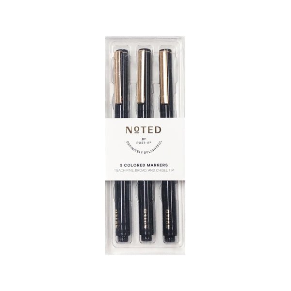 Noted by Post-it Permanent Markers - Black (3 Pack) Includes 1 of Each Fine Point, Chisel Tip and Broad Tip - DollarFanatic.com