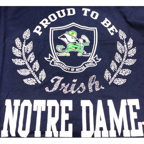 Notre Dame Proud To Be Irish Cropped Top T-Shirt - Navy Blue (Select Size) - DollarFanatic.com