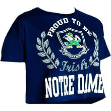 Notre Dame Proud To Be Irish Cropped Top T-Shirt - Navy Blue (Select Size) - DollarFanatic.com