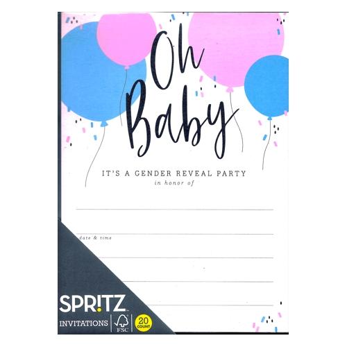Oh Baby - It's a Gender Reveal Party Invitations with White Envelopes (20 Pack) - DollarFanatic.com