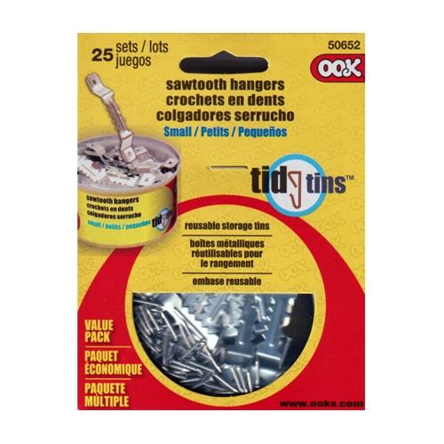 Ook Small Sawtooth Picture Hangers with Nails Tidy Tin - 50652 (25 Sets Pack) - DollarFanatic.com