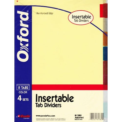 Oxford 4 Sets of Color 8-Tab Insertable Dividers with Reinforced Edge (81380) - DollarFanatic.com