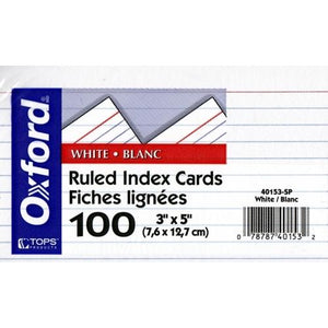 Oxford White Ruled 3" x 5" Index Cards (100 Pack) - DollarFanatic.com