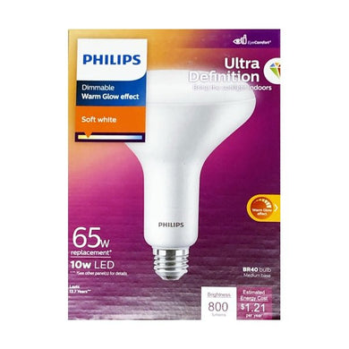 Philips 10 Watt LED Dimmable Indoor BR40 Flood Light Bulb - Soft White (1 Count) 65W Equiv. - DollarFanatic.com