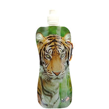 Pocket Bottles Water Bottle with Carabiner Clip & Cleaning Brush - Tiger (16.9 fl. oz.) Foldable, Reusable, BPA Free - DollarFanatic.com