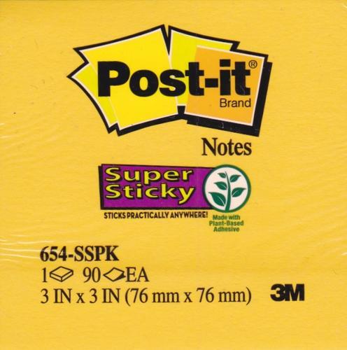 Post-it® Super Sticky Notes, 3 in. x 3 in., White, 5 Pads/Pack, 90  Sheets/Pad