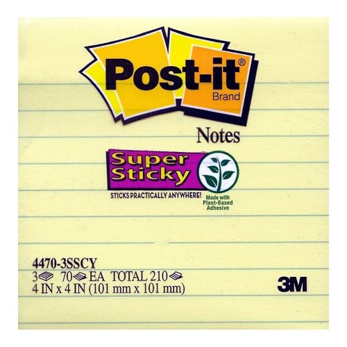 Post-it 4'' x 4'' Super Sticky Lined Note Pads - 70 Sheets (3 Pack) - DollarFanatic.com