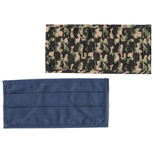 Premium Adult 2-Layer Pleated Fabric Face Mask with Ear Loops - Green Camo/Navy Blue (2 Pack) For ages 14+ - DollarFanatic.com