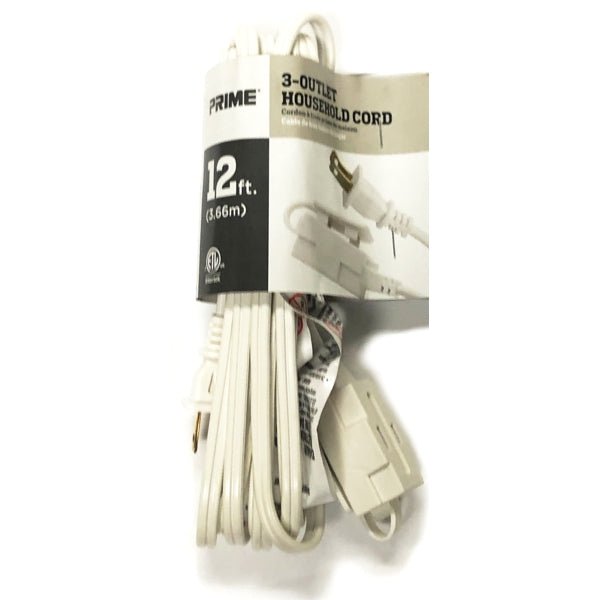 Prime 3-Outlet Indoor Extension Cord - White (12 ft.) - DollarFanatic.com