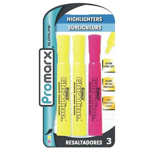 Promarx Glowline Broad Chisel Tip Assorted Color Highlighter Markers (3 Pack) - DollarFanatic.com