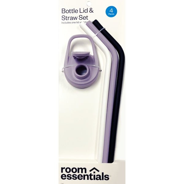 Room Essentials Bottle Lid with Carry Handle & 3 Jumbo Silicone Straws Set (Select Color) - DollarFanatic.com