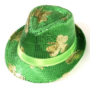 Shamrock St. Patrick's Green Sequin Fedora Hat (One Size fit Most) - DollarFanatic.com