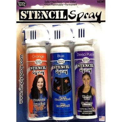 Simply Spray Stencil Fabric Spray Paint Combo Pack (Orange, Blue, Deep Purple) - DollarFanatic.com