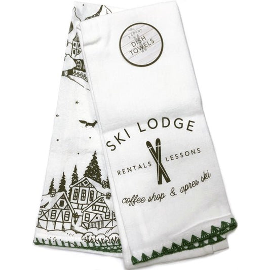 Ski Lodge... Cotton Kitchen Dish Towels - 15" x 25" (2 Count) Black & White Print Designs - DollarFanatic.com