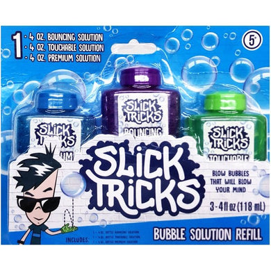 Slick Tricks Bubble Solution Refill Kit (3-Piece Kit) Bouncing, Touchable, and Premium Solutions - DollarFanatic.com