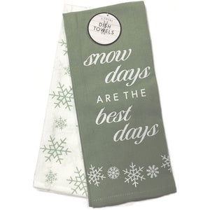 Snow Days...Best Days Cotton Kitchen Dish Towels - 15" x 25" (2 Count) Olive/White Color Accents - DollarFanatic.com