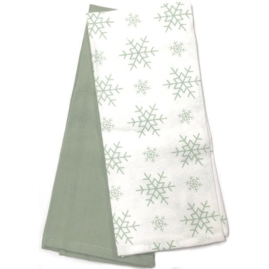 Snow Days...Best Days Cotton Kitchen Dish Towels - 15" x 25" (2 Count) Olive/White Color Accents - DollarFanatic.com