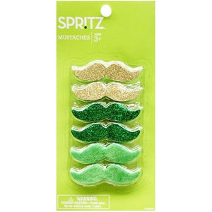 Spritz Self-Adhesive Fake Mustaches - Green/Gold (6 Pack) - DollarFanatic.com