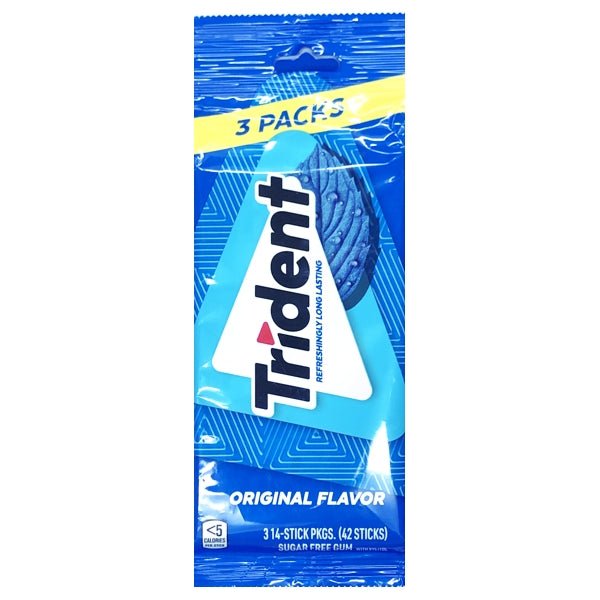 Trident Sugar Free Gum - Original (3 Pack) 14 Sticks per Pack - DollarFanatic.com